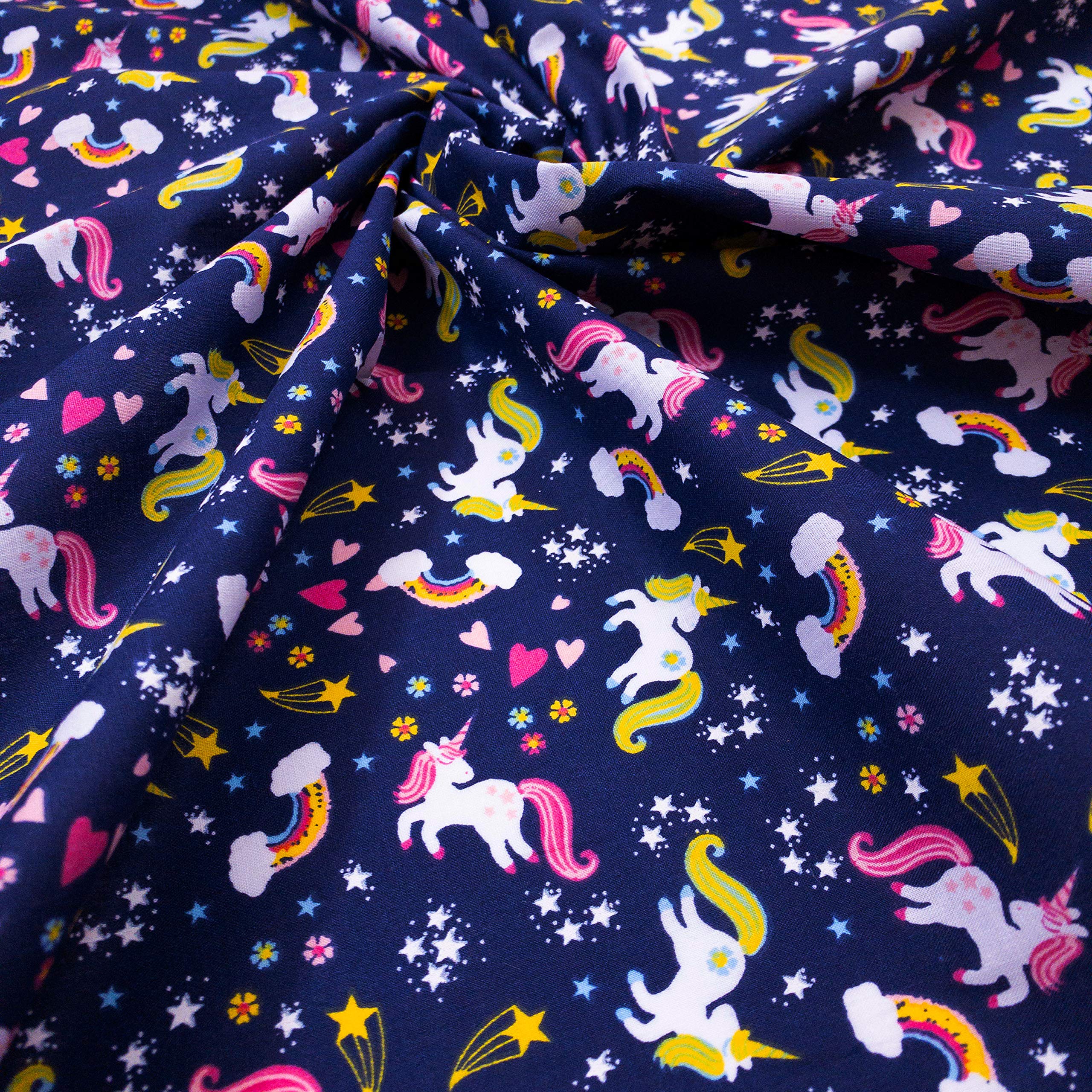 Unicorn Childrens Navy Blue Polycotton Christmas Fabric (Per Metre) by Rolled Up Fabrics