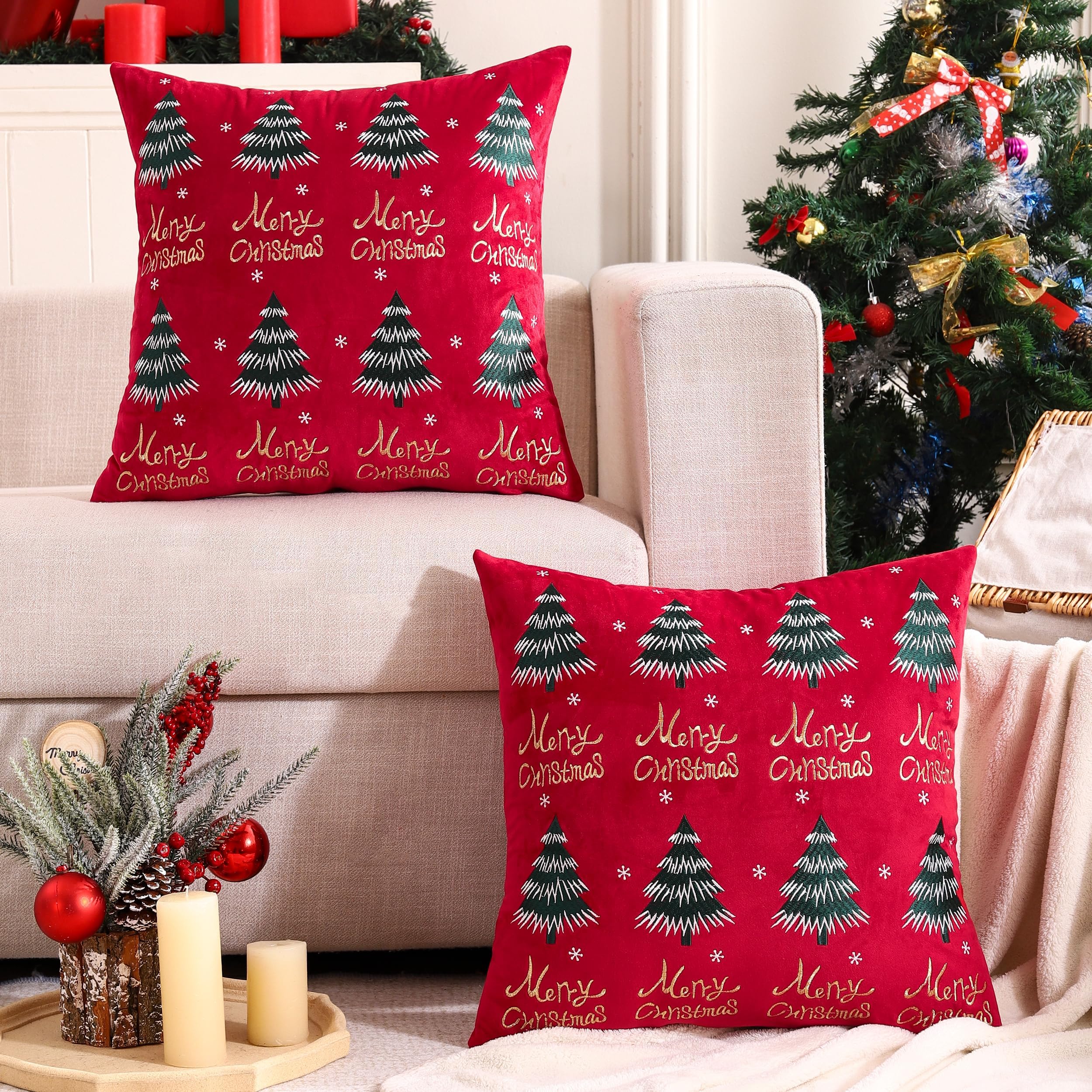 4 Stück 3D Kissenbezüge Weihnachten – 45x45 Cm Samt, Dekokissen Für Sofa & Wohnzimmer