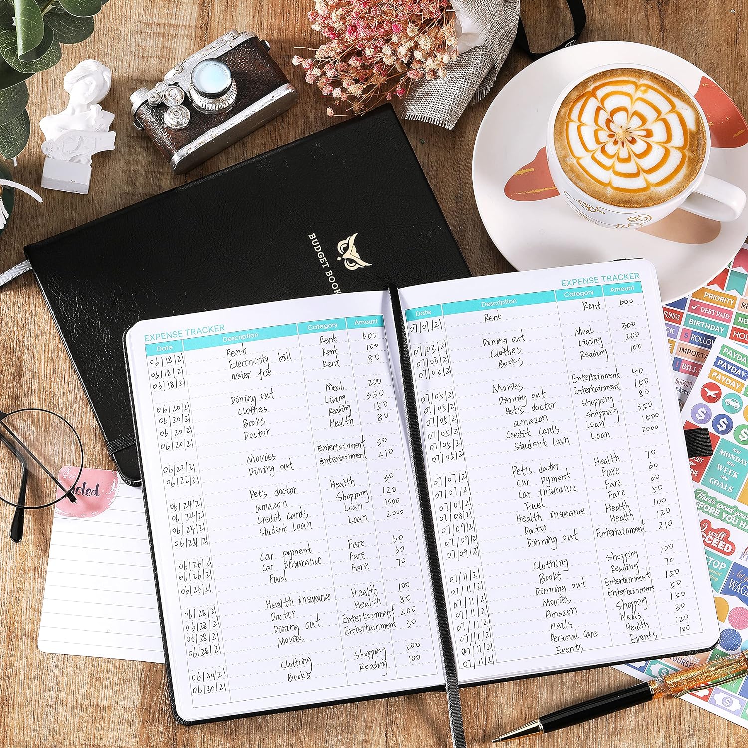 Budget Planner/Book - Bill Organizer, 8.2" x 5.6", Undated Finance Book & Money Planner with Thick Paper, Pen Loop, Stickers, Inner Pocket, Good for Household Money Budgeting