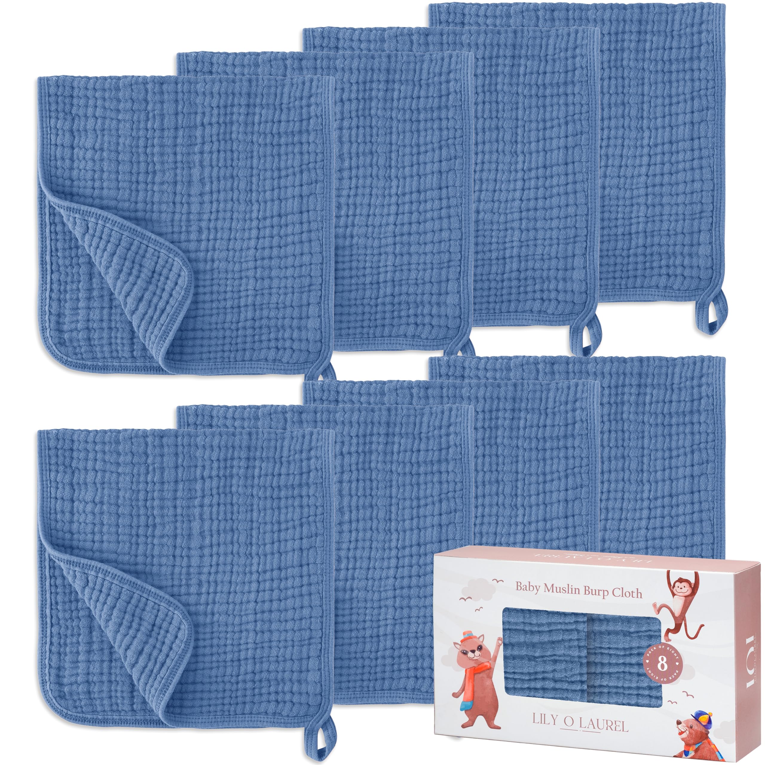 Muslin Burp Cloths, 100% Cotton – 6 Layers Super Soft Absorbent & Breathable, Burp Cloths Baby Boy and Burp Cloths Baby Girl, 20"x10", Newborn Essentials - Pack of 8-image-32