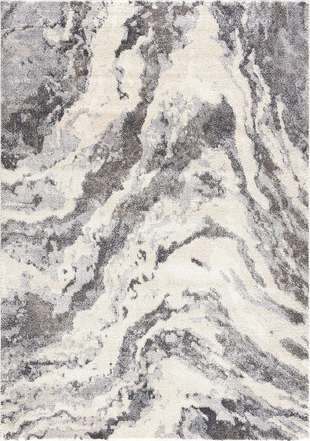 Abani Rugs Abstract Beige & Grey Premium 4’ x 6’ Area Rug - No-Shedding Swirl Design Dining Room Under Table Rug