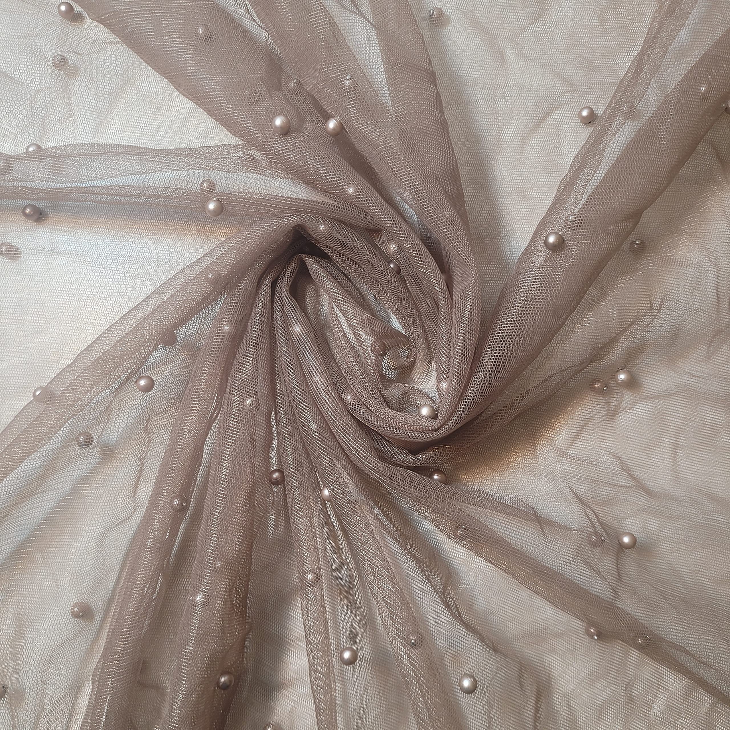 Textile Station 58" Wide Tulle Beaded Pearl Lace Net Fabric Bridal Veil Wedding Backdrop Décor Available in 25 Colours (Col #41, 5 Meter)
