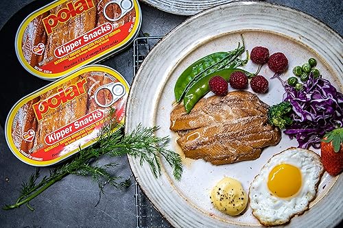 MW Polar Arenque, aperitivos Kipper, 3.53 onzas (paquete de 12), 90% menos de sodio, pescado enlatado listo para comer, buena fuente de vitamina D,
