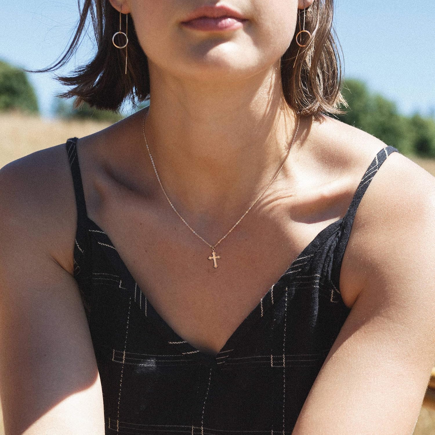 MEVECCO Dainty Gold Cross Necklace for Women - 18K Gold Plated Delicate Minimalist Cubic Zircon Cross Necklaces Cute Faith/Crucifix Jewelry Gift - Image 3