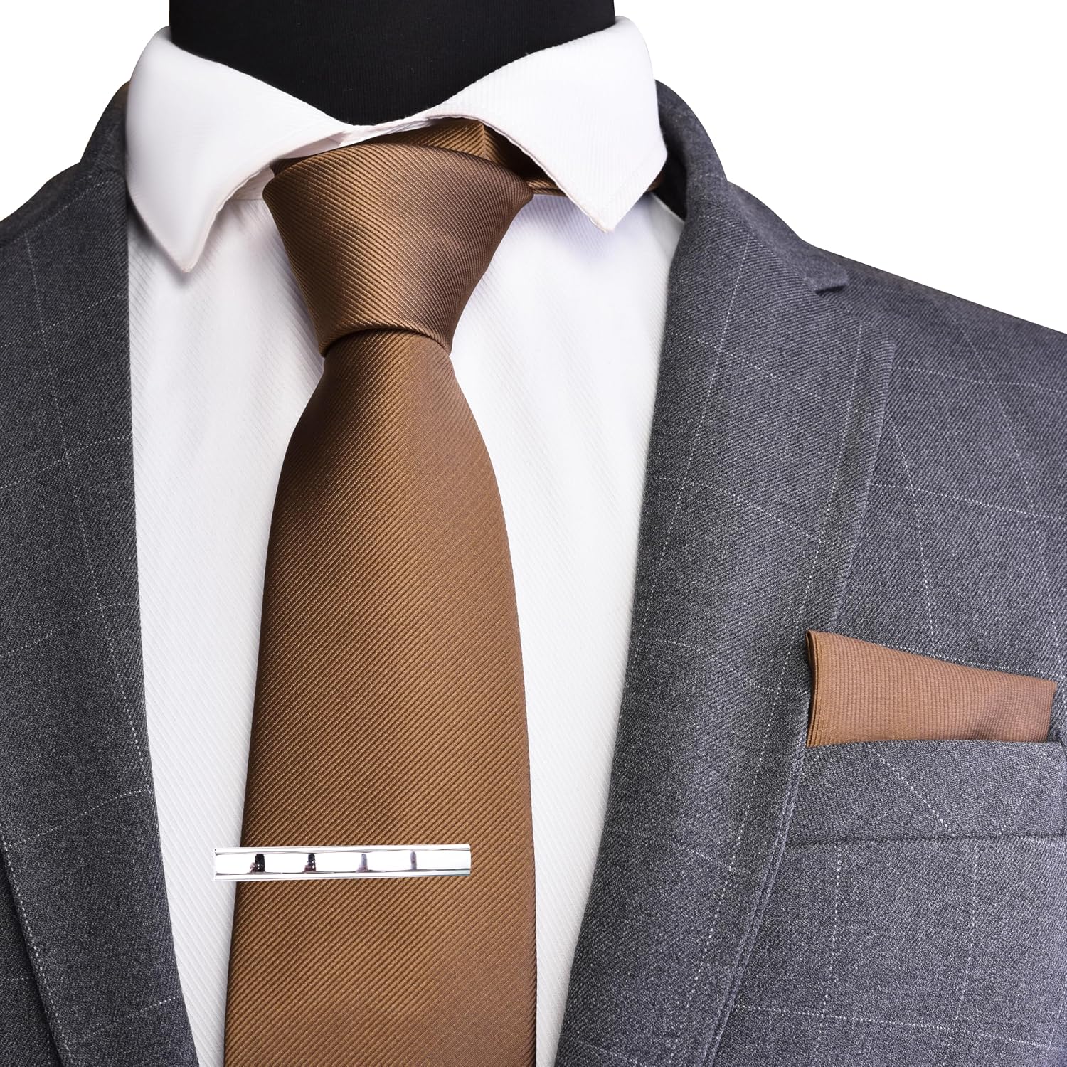 Branduce 3.15"（8cm） Men's Solid Color Necktie and Pocket Square Tie Clip Wedding Business Sets