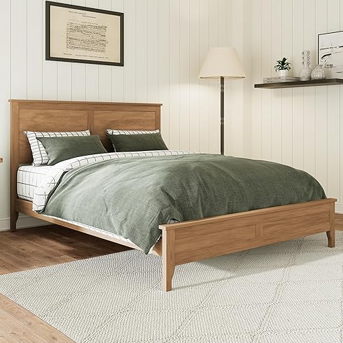 Miniatura 3 de Merax Cama de plataforma de tamaño matrimonial, cama moderna de madera maciza con soporte de listones de madera resistente, Seadrift