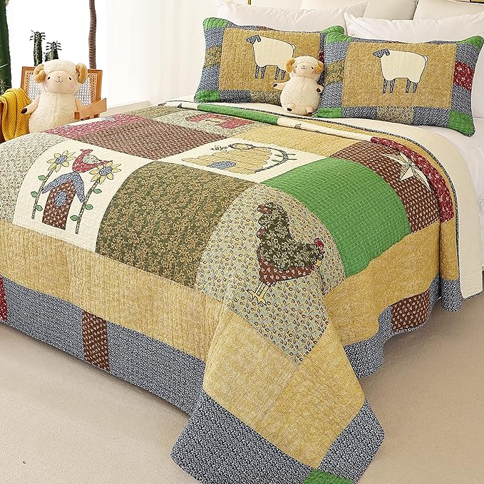 EVENHUG 100 Cotton Rustic Cabin Quilt Set King Size
