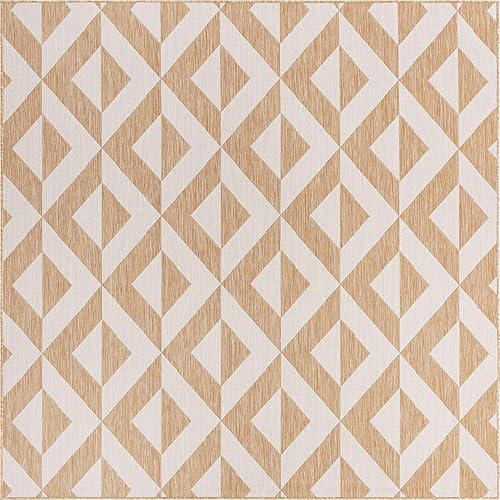 Vista 386 de Unique Loom Unique Loom Outdoor Collection - Alfombra de área - Napa (3 pies 3 pies, redonda, amarillo y aguamarina/amarillo)