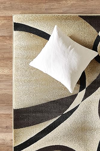 Miniatura 3 de GLORY RUGS Alfombra moderna de 5 x 7 pulgadas, diseño de remolinos beige, para dormitorio, sala de estar, comedor, contemporáneo, colección Sevilla,