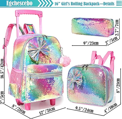 Miniatura 2 de Egchescebo Mochila de viaje para niños con ruedas para niñas, Hudiejie - Rosa, Mochilas tipo mochila