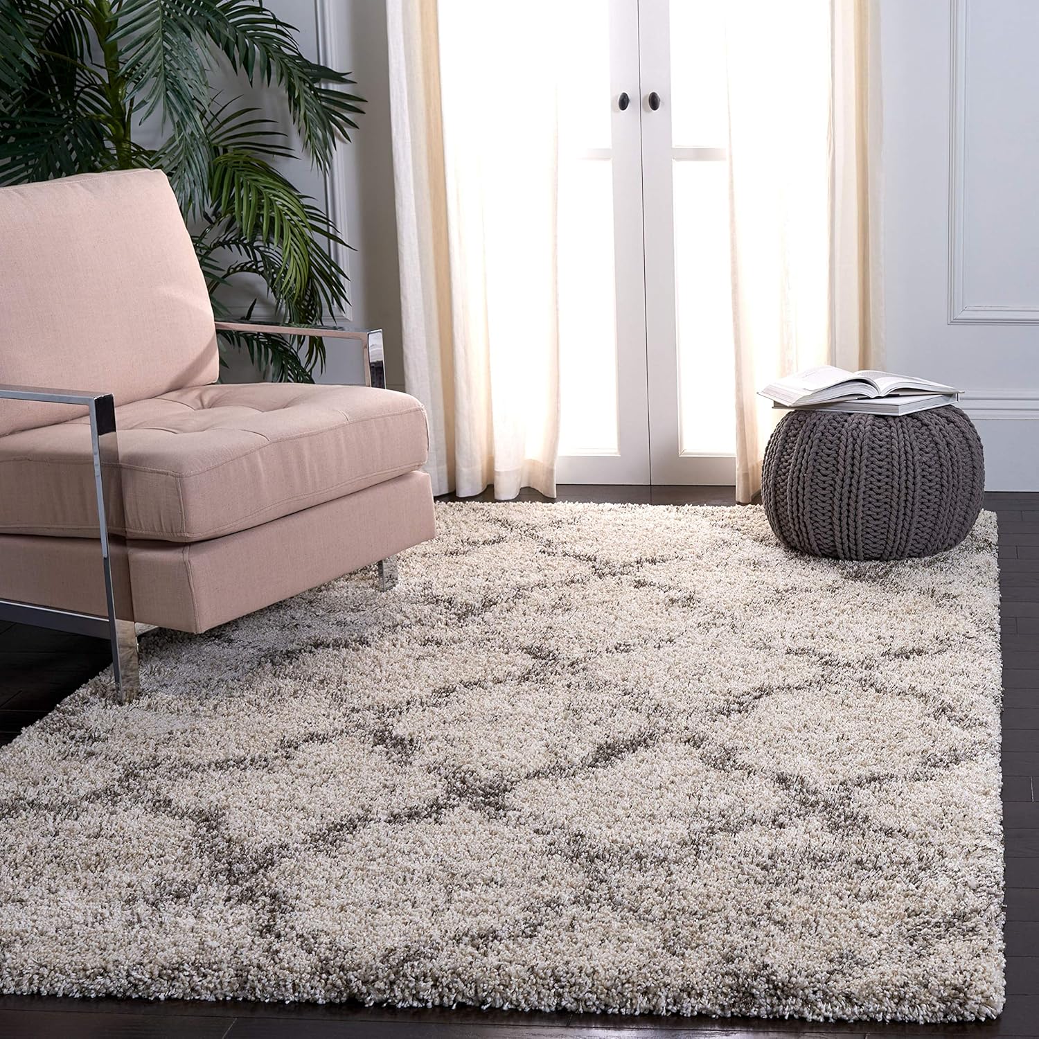 SAFAVIEH Hudson Shag Collection Runner Rug - 2'3" x 8', Grey & Ivory, Modern Trellis Design, Non-Shedding & Easy Care, 2-inch Thick Ideal for High Traffic Areas in Living Room, Bedroom (SGH269F)