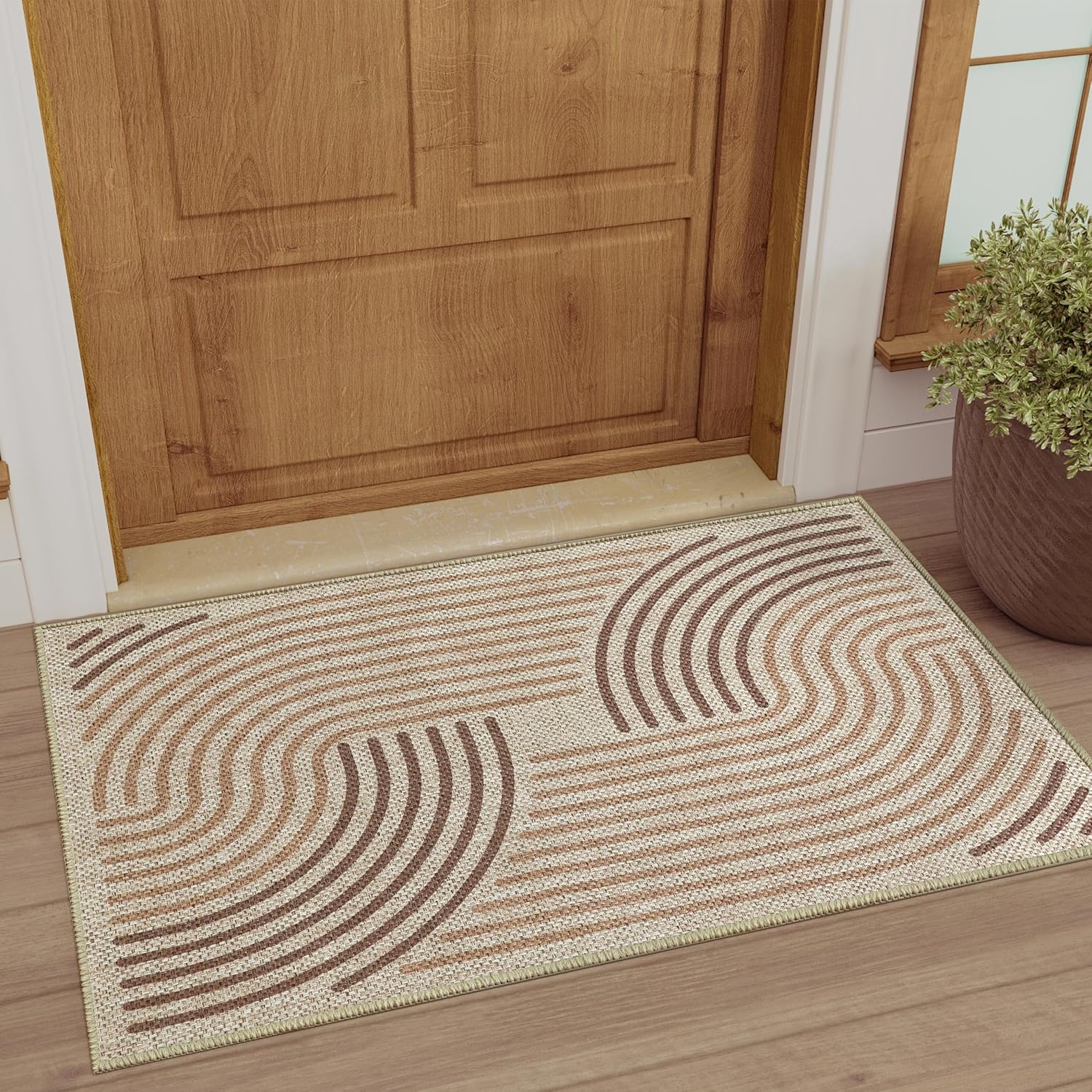 Easy Jute Area Rug - 6x9 Machine Washable Boho Low Pile Carpet for Living Room Bedroom Patio, Natural