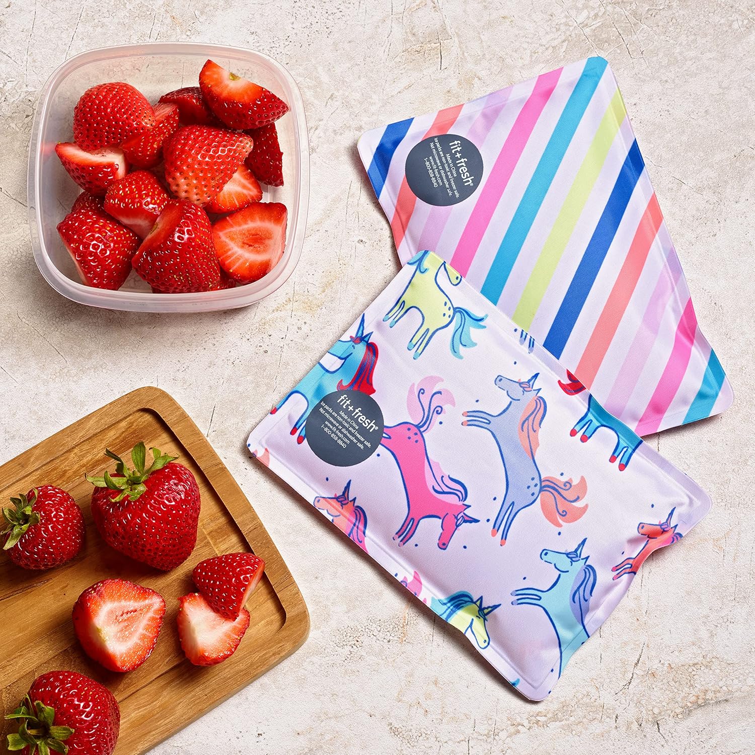 Cool Coolers by Fit & Fresh 2 Pack Soft Ice, Flexible Stretch Nylon Reusable Ice Packs for Lunch Boxes & Coolers, Unicorn Stripe - Image 3
