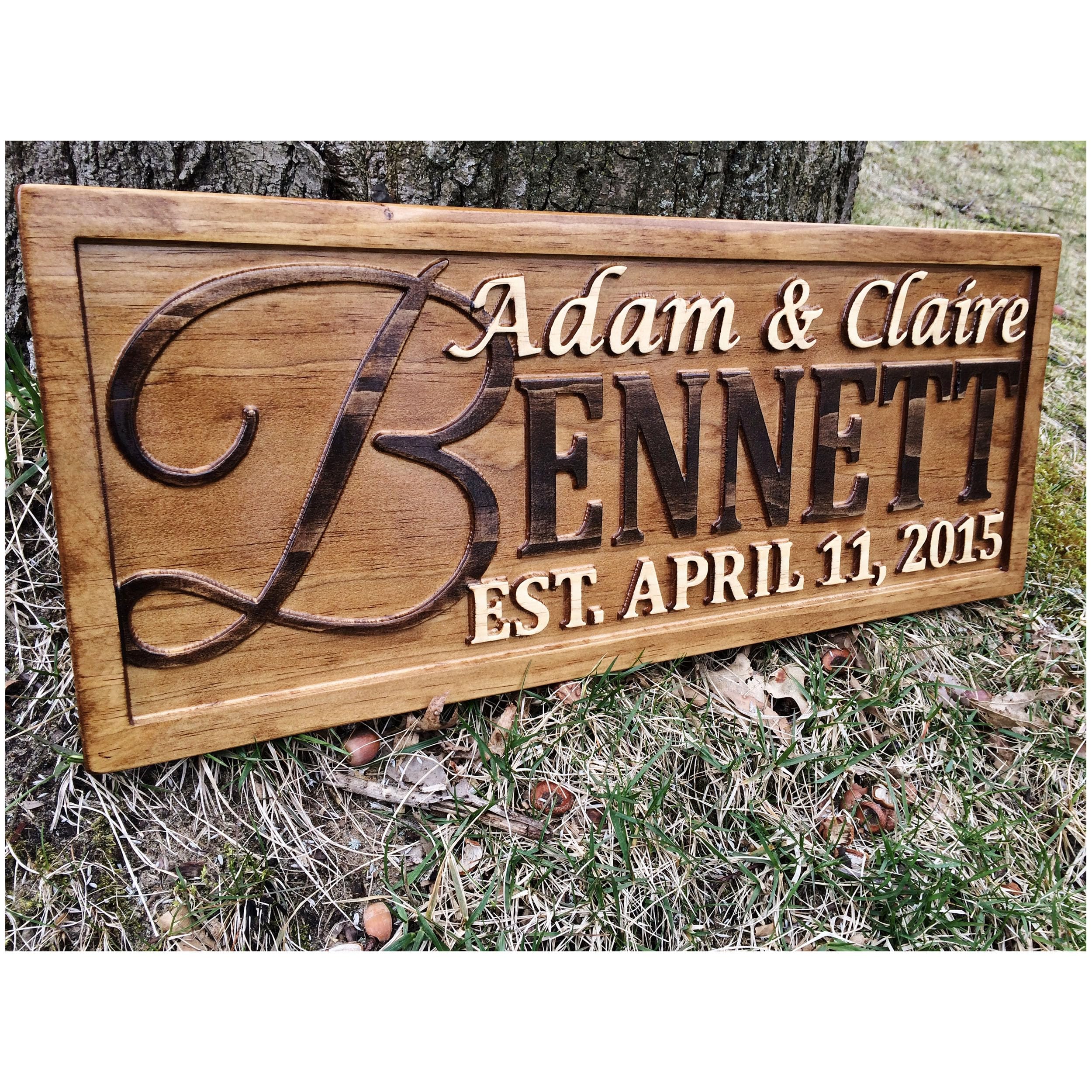 - Personalized Family Name Sign Personalized Wedding Gifts Wall Art Rustic Home Decor Custom Carved Wooden Signs Couples 5 Year Wood Anniversary
