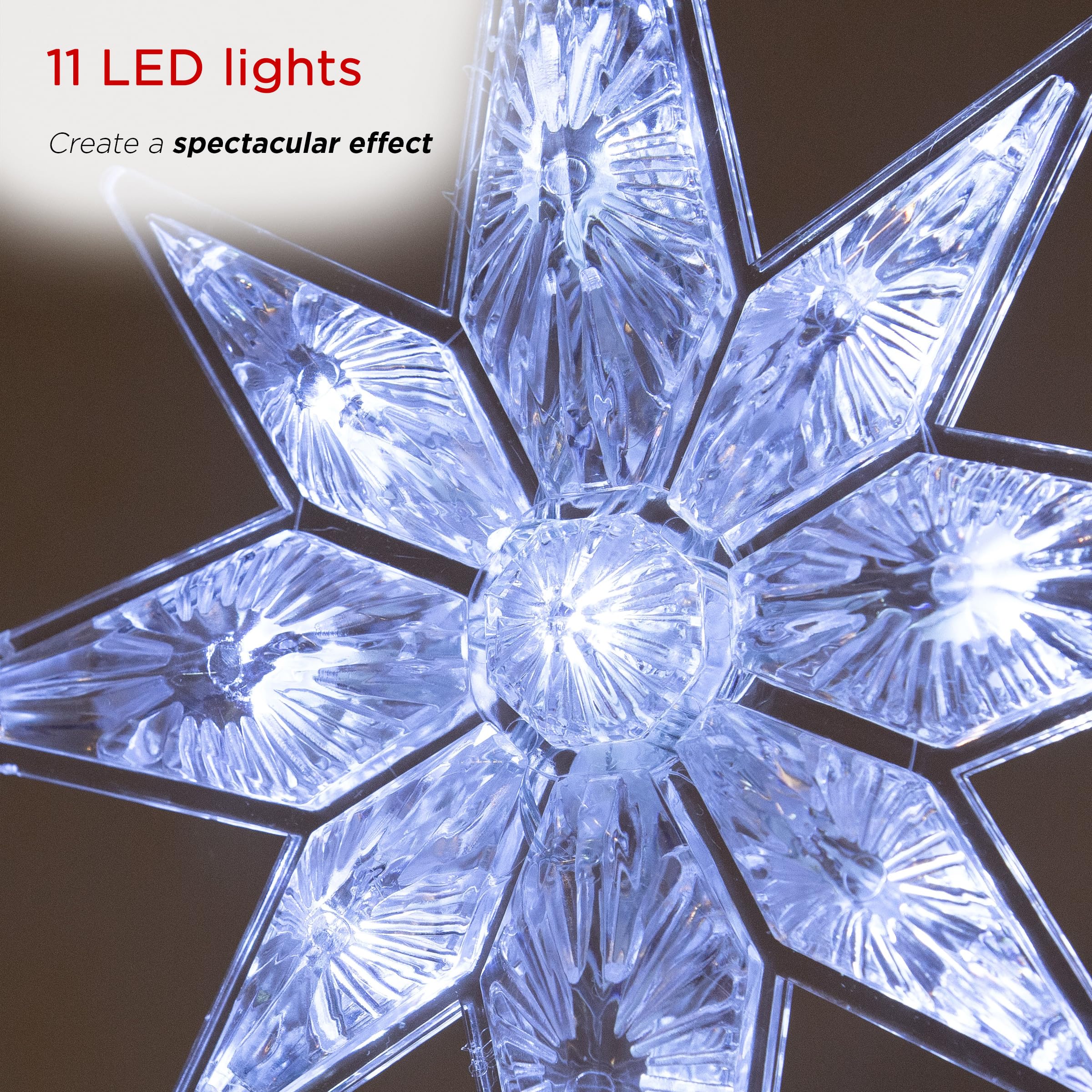 Alpine Corporation Cimier de Sapin de Noël en Forme d'étoile avec lumières LED Blanc Froid
