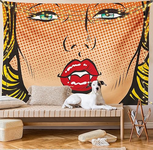 Miniatura 33 de Lunarable Tapiz amarillo y gris, tamaño individual, margaritas retro envejecidas, espirales de dibujo de líneas de margaritas bocetadas, plantas de