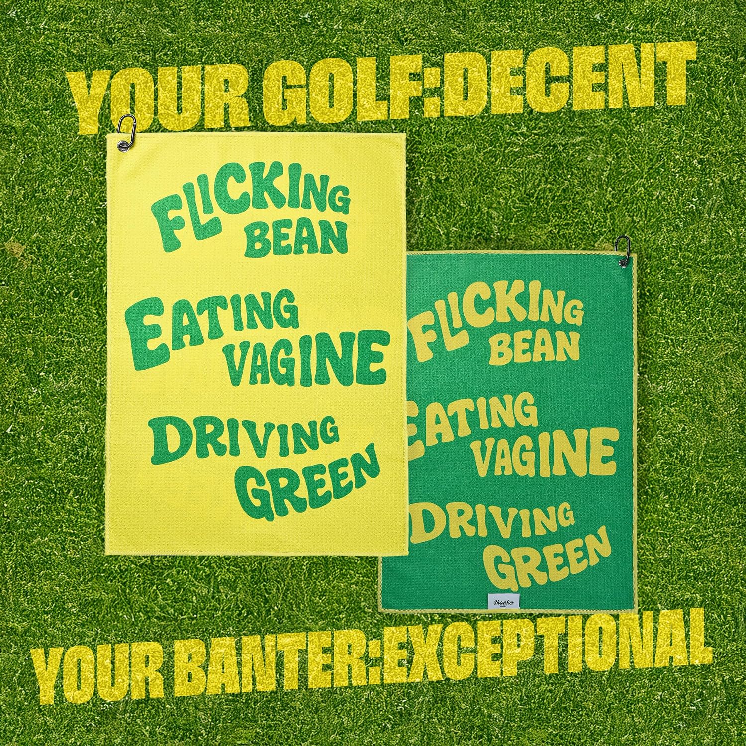 Shanker Golf - Funny Golf Towel - Microfiber Printed Golf Towel for Men | A Two-Sided Reversible, Hilarious Golf Accessory for Men. The Perfect Golf Gift for Dads, Husband & Golfers.