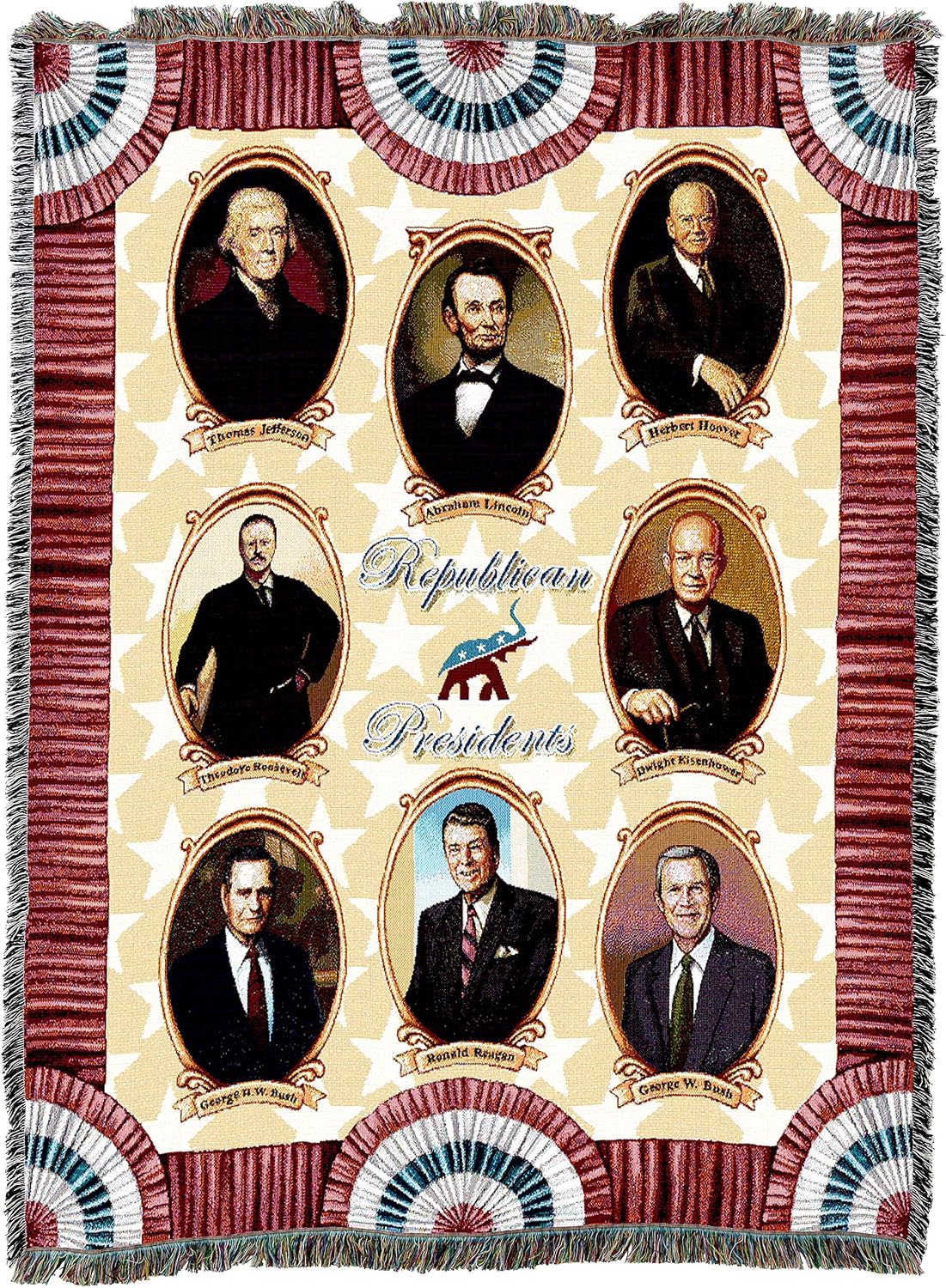 Pure Country Weavers Great Republicans Blanket - Jefferson Lincoln Hoover Roosevelt Eisenhower GHW Bush Reagan GW Bush - Gift Tapestry Throw Woven from Cotton - Made in The USA (72x54)