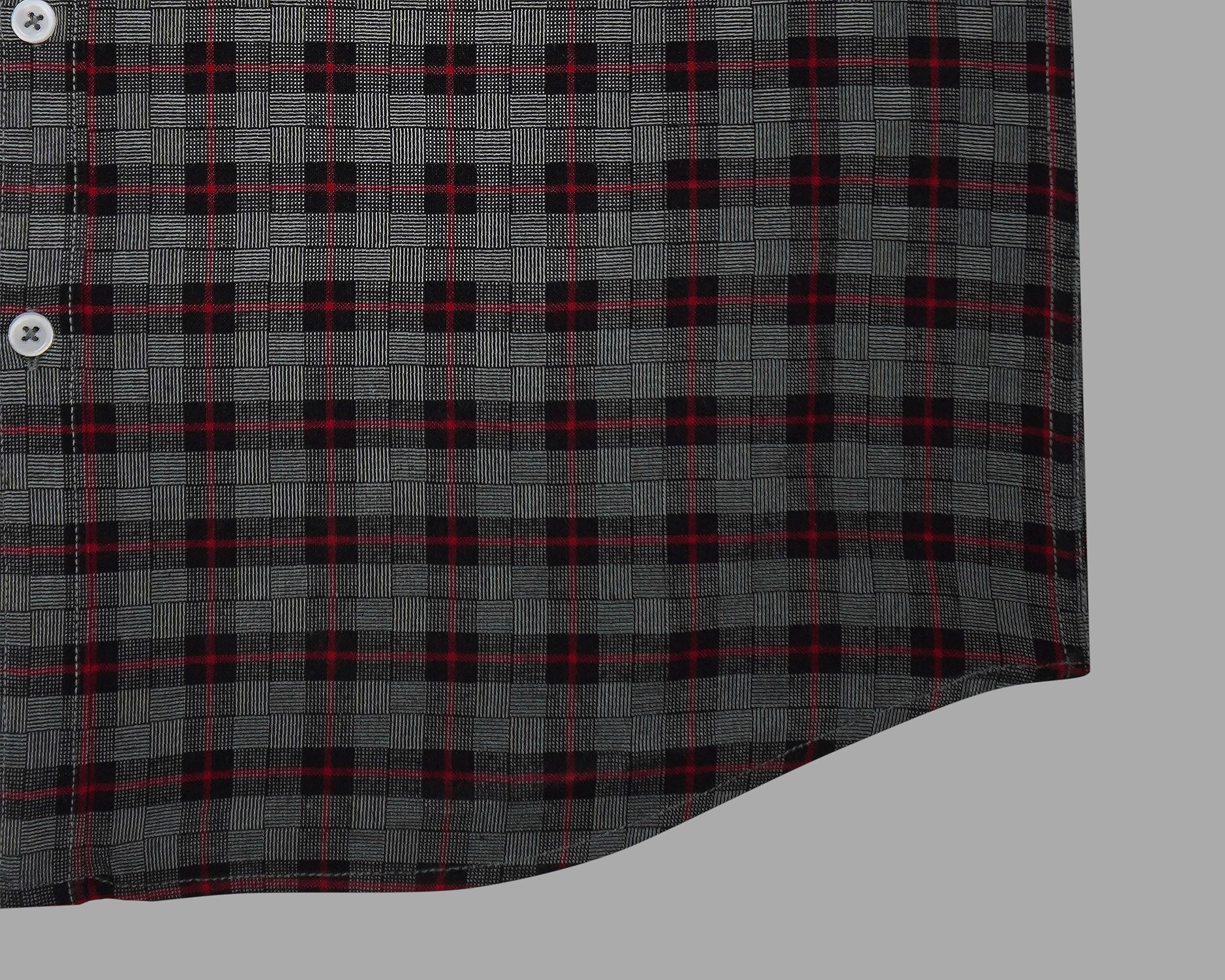 GHPC Cottswool Winter Wear Woolen Glen Plaid Checked Full Sleeves Regular Fit Formal Shirt for Man (Steel Grey, CW231031_44) 4