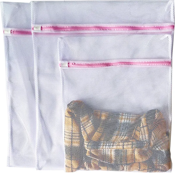 3Pcs Durable Honeycomb Mesh Laundry Bags, Clothing Washing Bags with Premium Zipper for Delicates, Net Washer Sack, Dryer Pouch, Perfect for Delicate Clothing and Travel