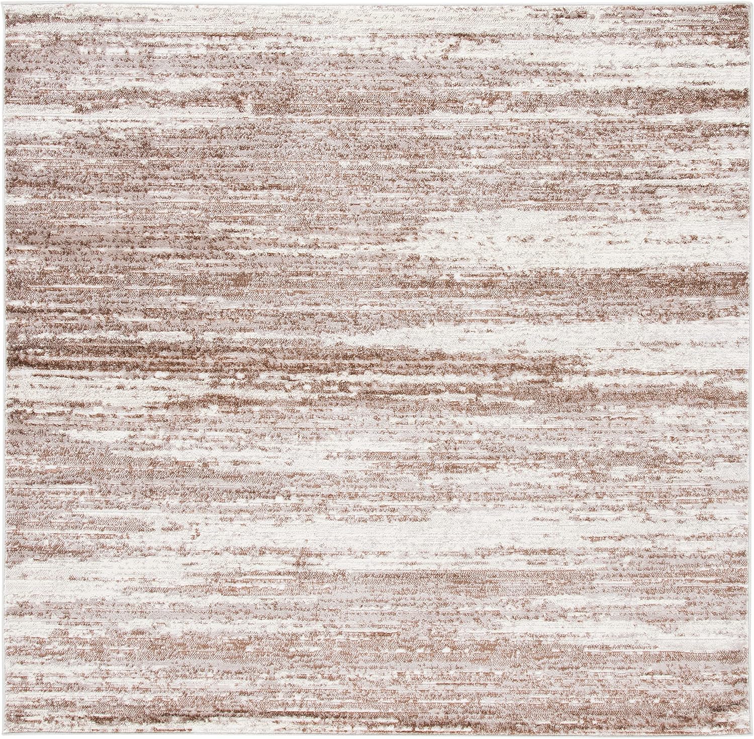 SAFAVIEH Skyler Collection Area Rug - 6'7" Square, Brown & Ivory, Modern Abstract Design, Non-Shedding & Easy Care, Ideal for High Traffic Areas in Living Room, Bedroom (SKY501B)