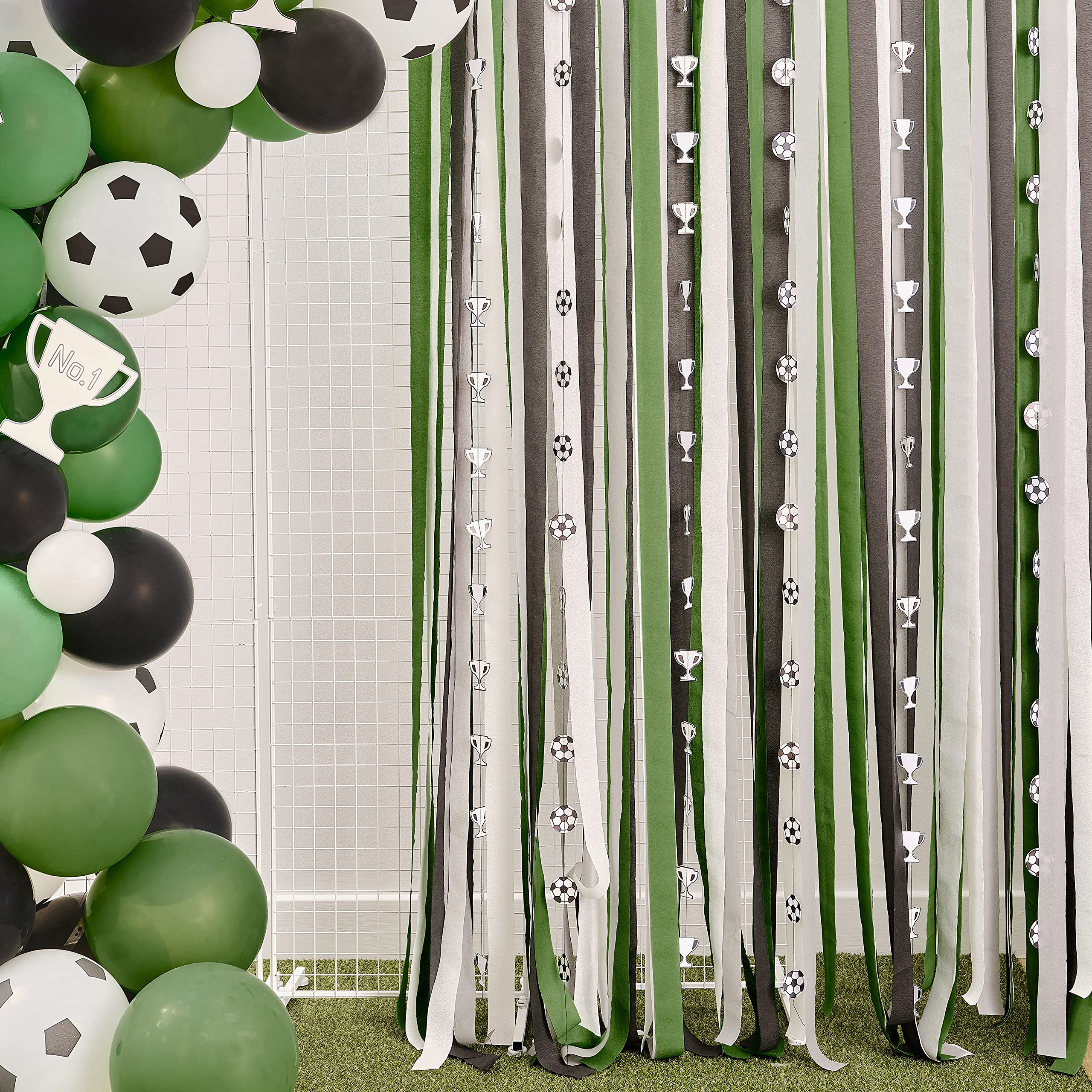 Ginger RayPaper Streamer Football Party, Backdrop Decoration Black,Green,White 9 Piece Set FT-113
