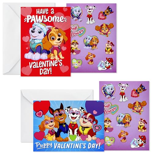 Hallmark Paw Patrol Valentine’s Day Cards With Stickers, Kids Assorted (Pack of 24 Cards with Envelopes)