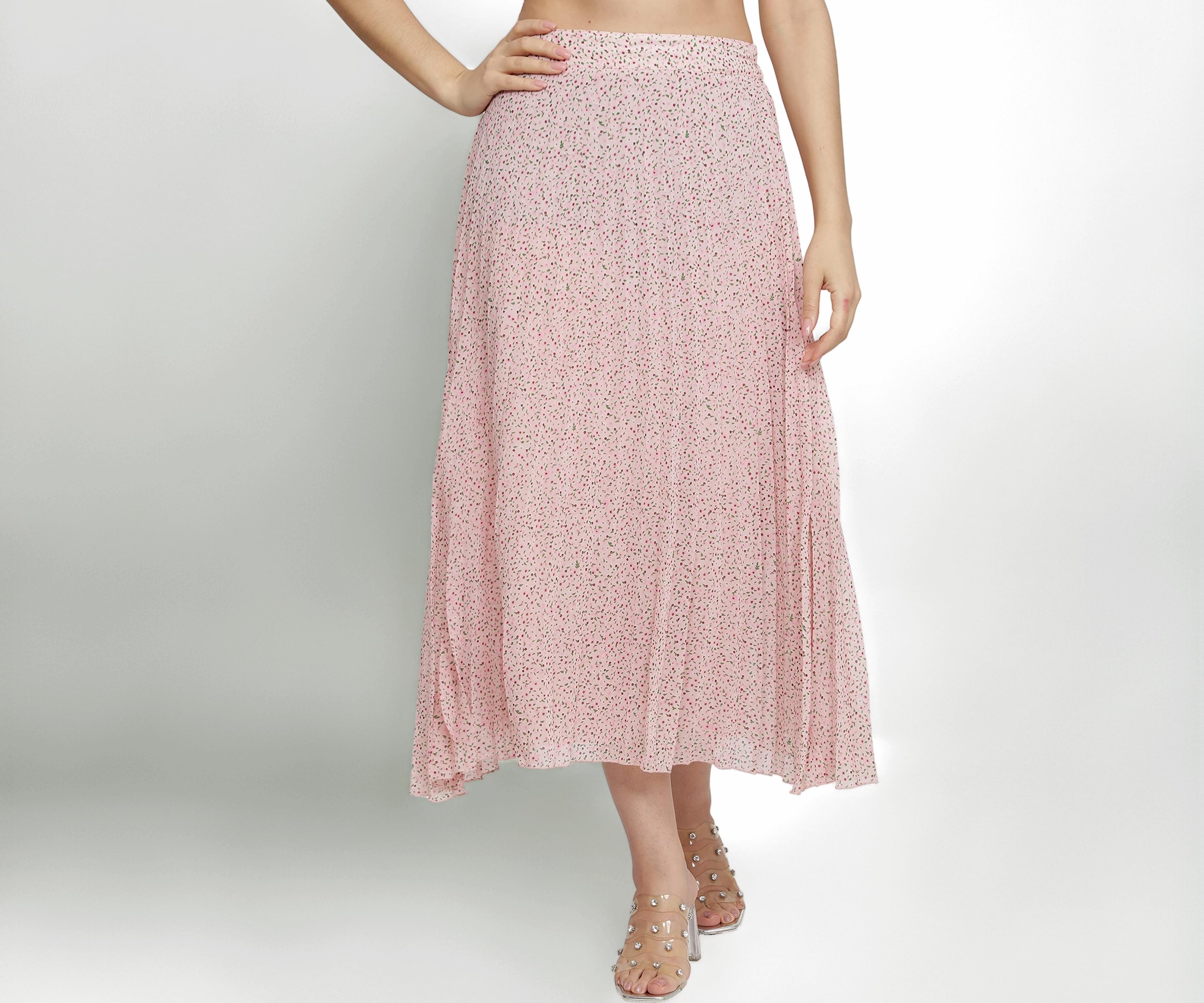 Floral Printed Pleated Navy/Multi Skirt