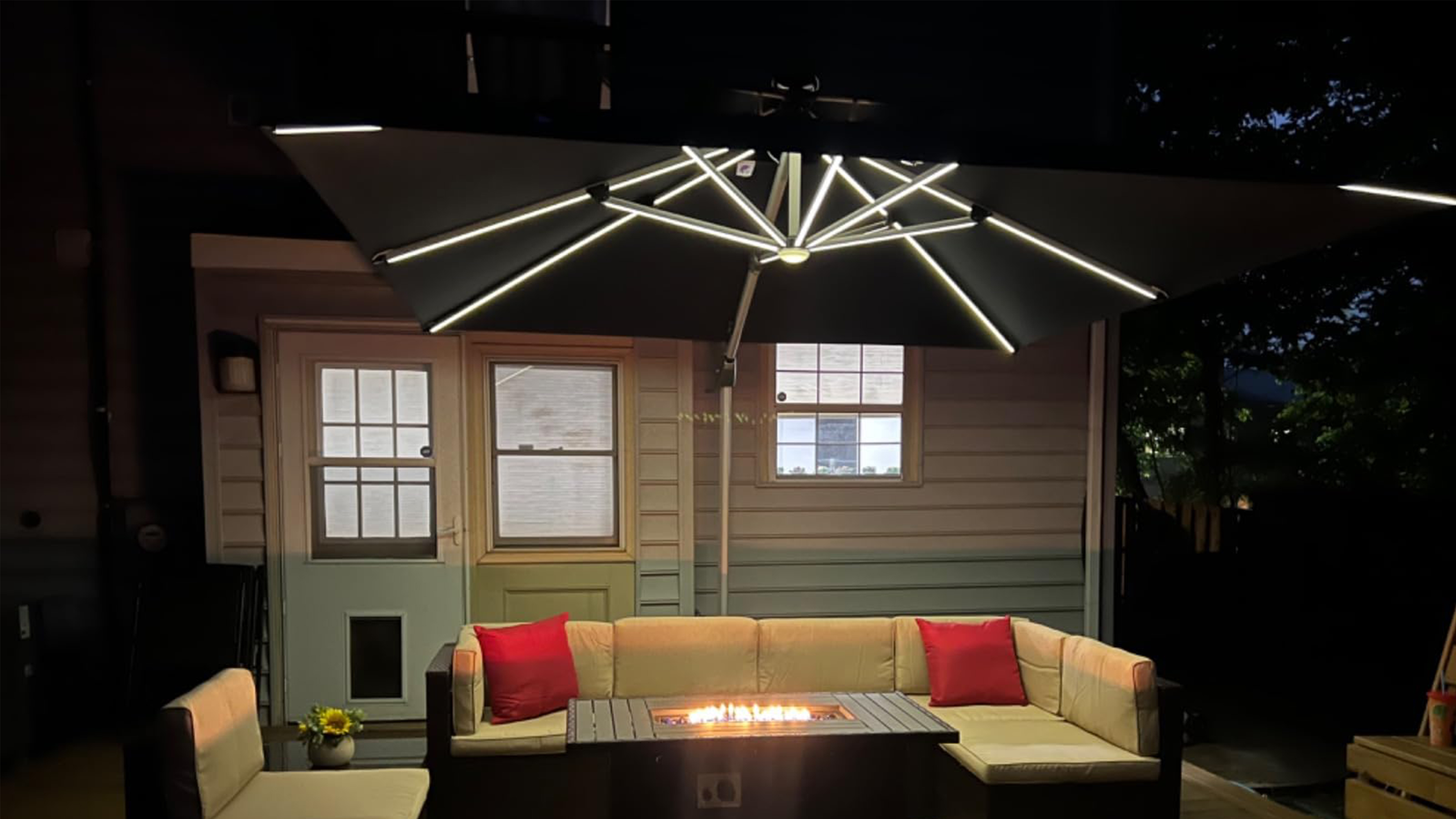 PURPLE LEAF Patio Umbrella with Base 11'X11' Double Top LED Light, Grey