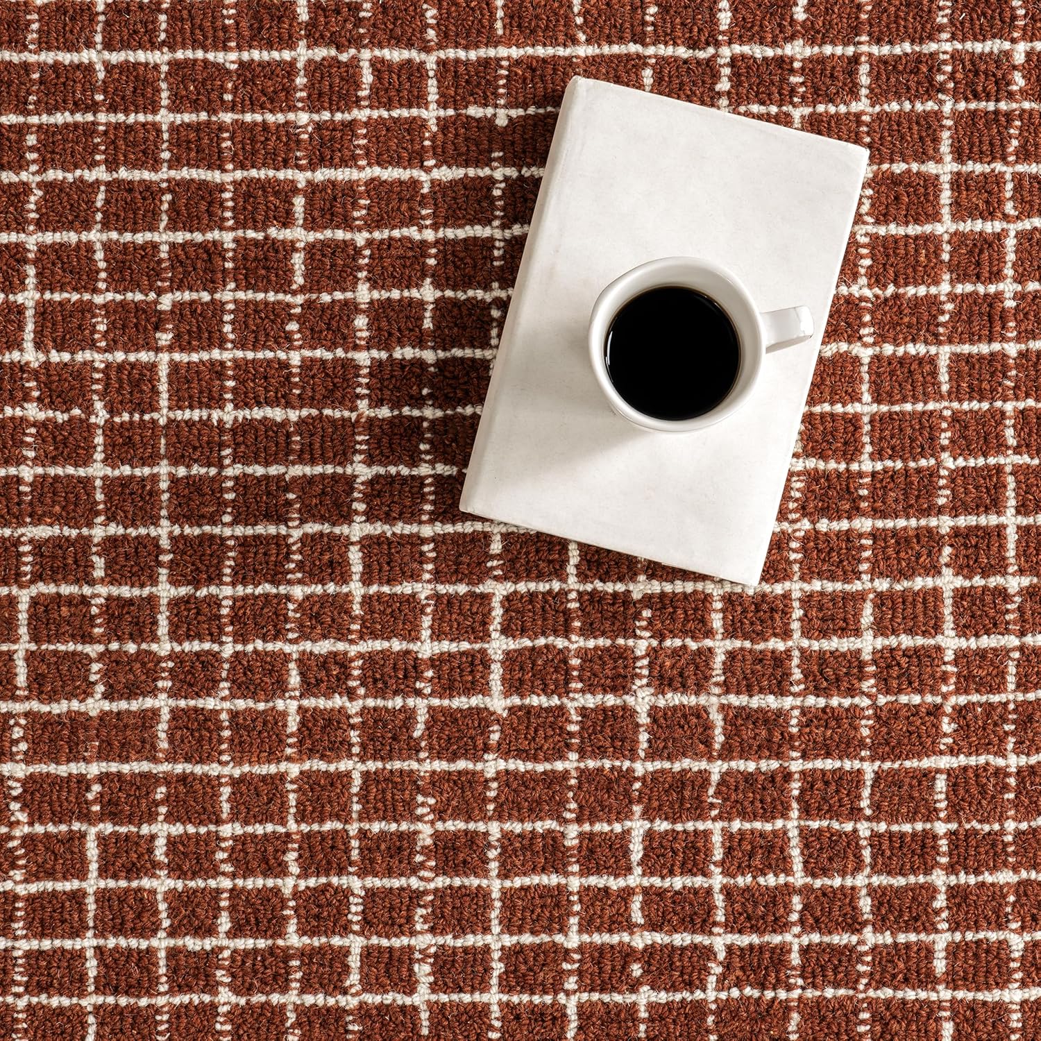 Rugs USA 8'6" x 11'6" Melrose Checked Wool Indoor Area Rug, Contemporary Farmhouse Chestnut/Ivory for Living Room, Bedroom, Office, Entryway, Hallway Chestnut 8'6" x 11'6" (Rectangular)
