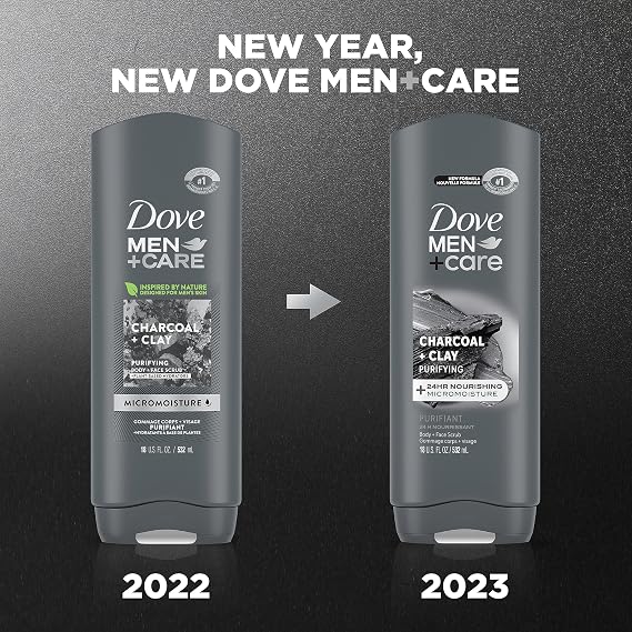 DOVE MEN + CARE Elements Body Wash Charcoal + Clay 4 Count For Men's Skin Care Effectively Washes Away Bacteria While Nourishing Your Skin, 18 oz