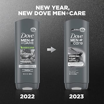 DOVE MEN + CARE Elements Body Wash Charcoal + Clay 4 Count For Men's Skin Care Effectively Washes Away Bacteria While Nourishing Your Skin, 18 oz