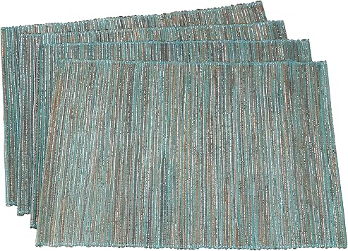 Saro Lifestyle Melaya Collection Shimmering Woven Nubby Placemat Set of 4, 14"x20", Turquoise