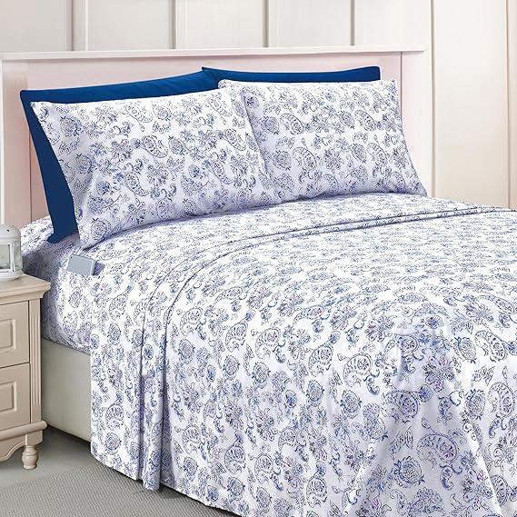 Elegant Comfort Luxury Soft Bed Sheets Paisley Pattern - 1500 Premium Hotel Quality Microfiber Softness Wrinkle and Fade Resistant (6-Piece) Bedding Set, California King, Paisley Indigo