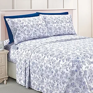 Elegant Comfort Luxury Soft Bed Sheets Paisley Pattern - 1500 Premium Hotel Quality Microfiber Softness Wrinkle and Fade Resistant (6-Piece) Bedding Set, Full, Paisley Indigo