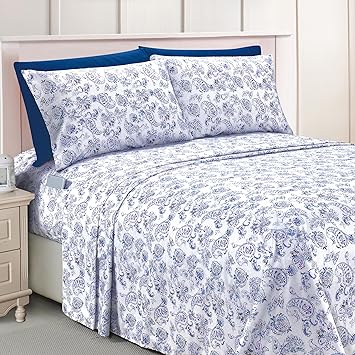 Elegant Comfort Luxury Soft Bed Sheets Paisley Pattern - 1500 Premium Hotel Quality Microfiber Softness Wrinkle and Fade Resistant (6-Piece) Bedding Set, California King, Paisley Indigo
