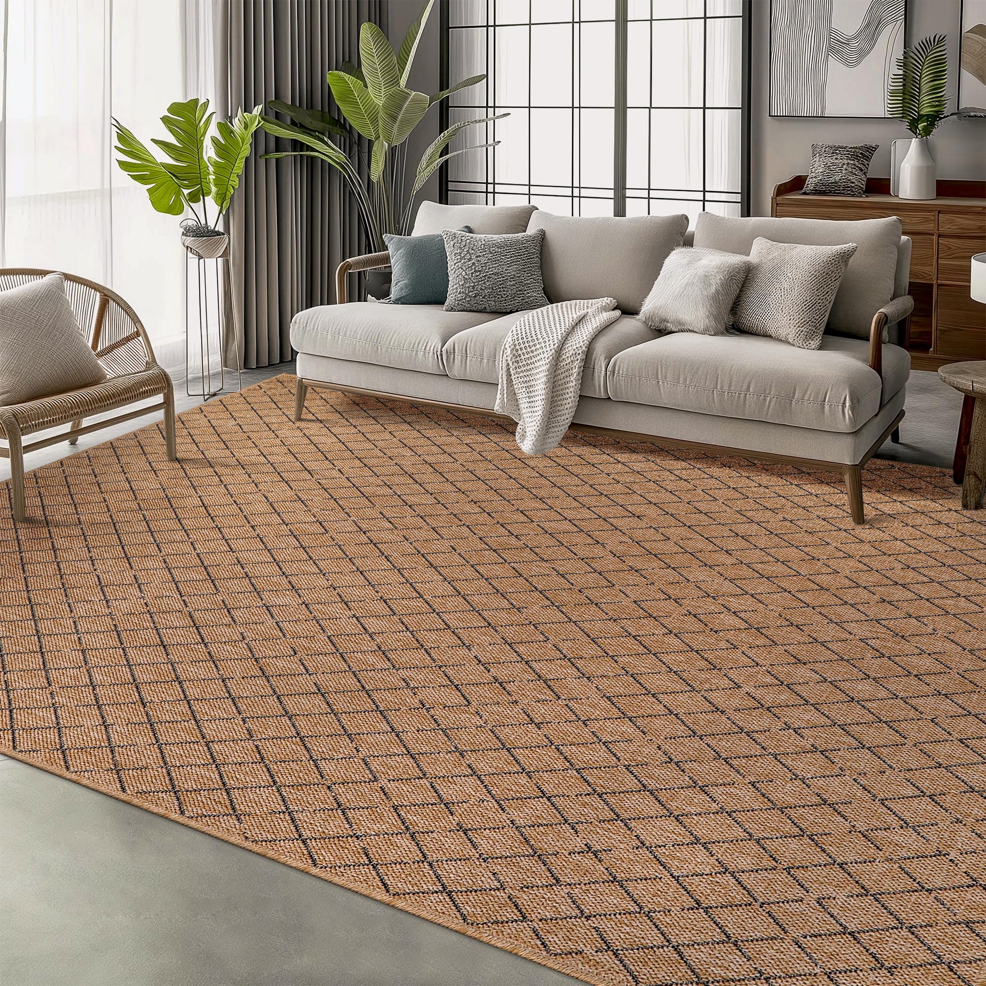 NETLINE HOME Rugs Living Room - Non slip, Washable Area Rug - Beige Rug, Suitable for Indoor and Outdoor Use, UV and Weather Resistant, Carpet for Bedroom, Kitchen, Verandas (Beige 3, 200X290 CM)