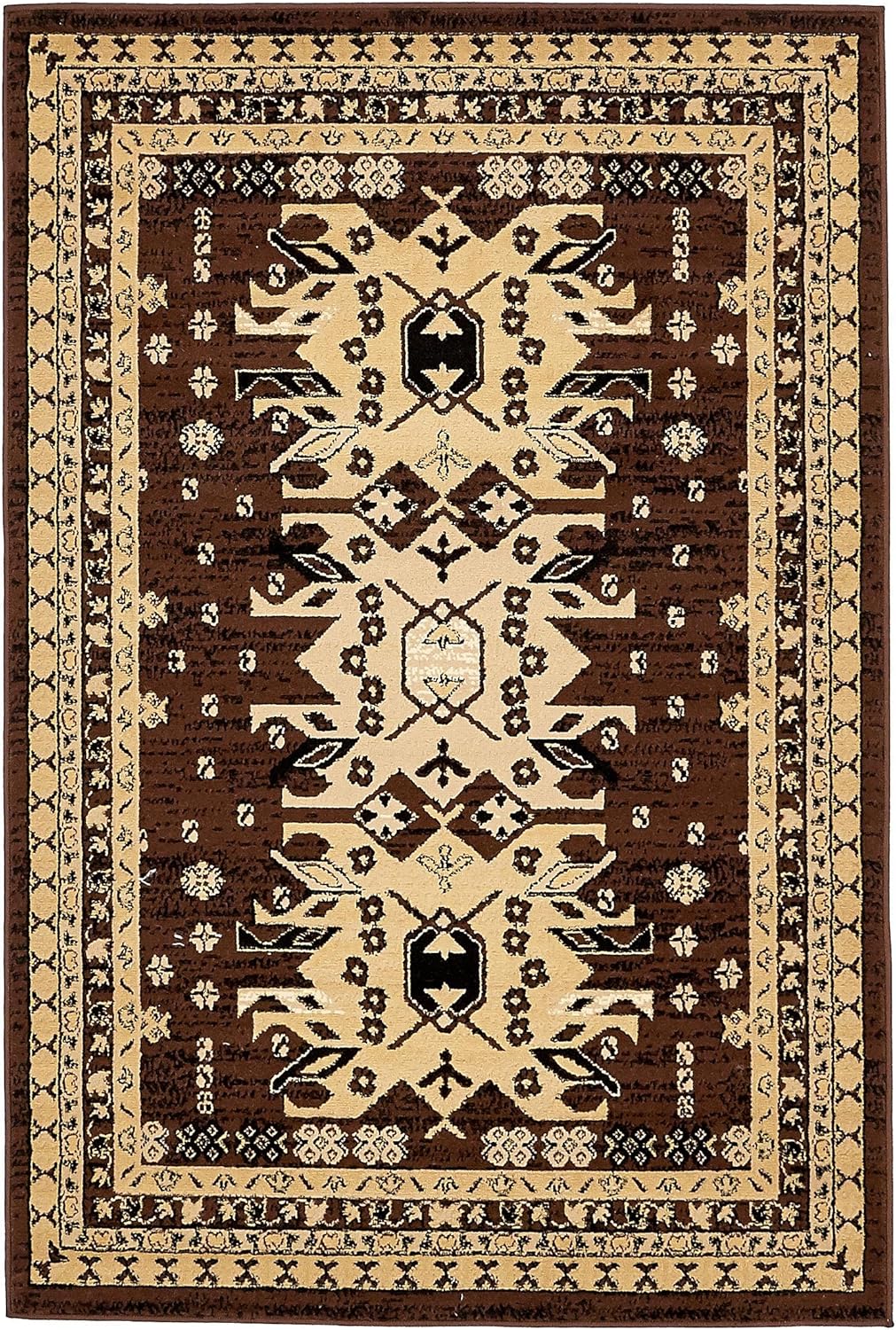Taftan Brown and Beige 4' x 6' Stain-Resistant Area Rug