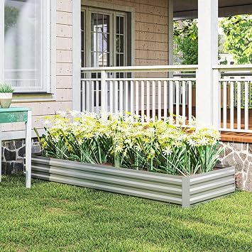Galvanized Raised Garden Bed, Metal Elevated Planter Box Easy DIY & Cleaning for Growing Flowers & Herbs
