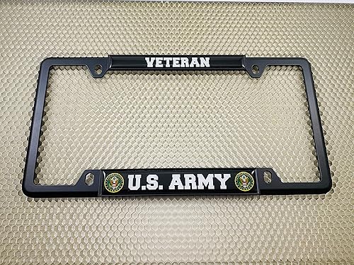 Vista 17 de [Producto oficial] Veterano del Ejército de Estados Unidos - Marco de matrícula de metal con tapa superior estrecha (delgada) de 4 agujeros