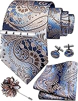 GUSLESON Men's 5PCS Silk Blend Tie Set: Necktie, Pocket Square, Cufflinks, Tie Clip, Lapel Pin with Gift Box