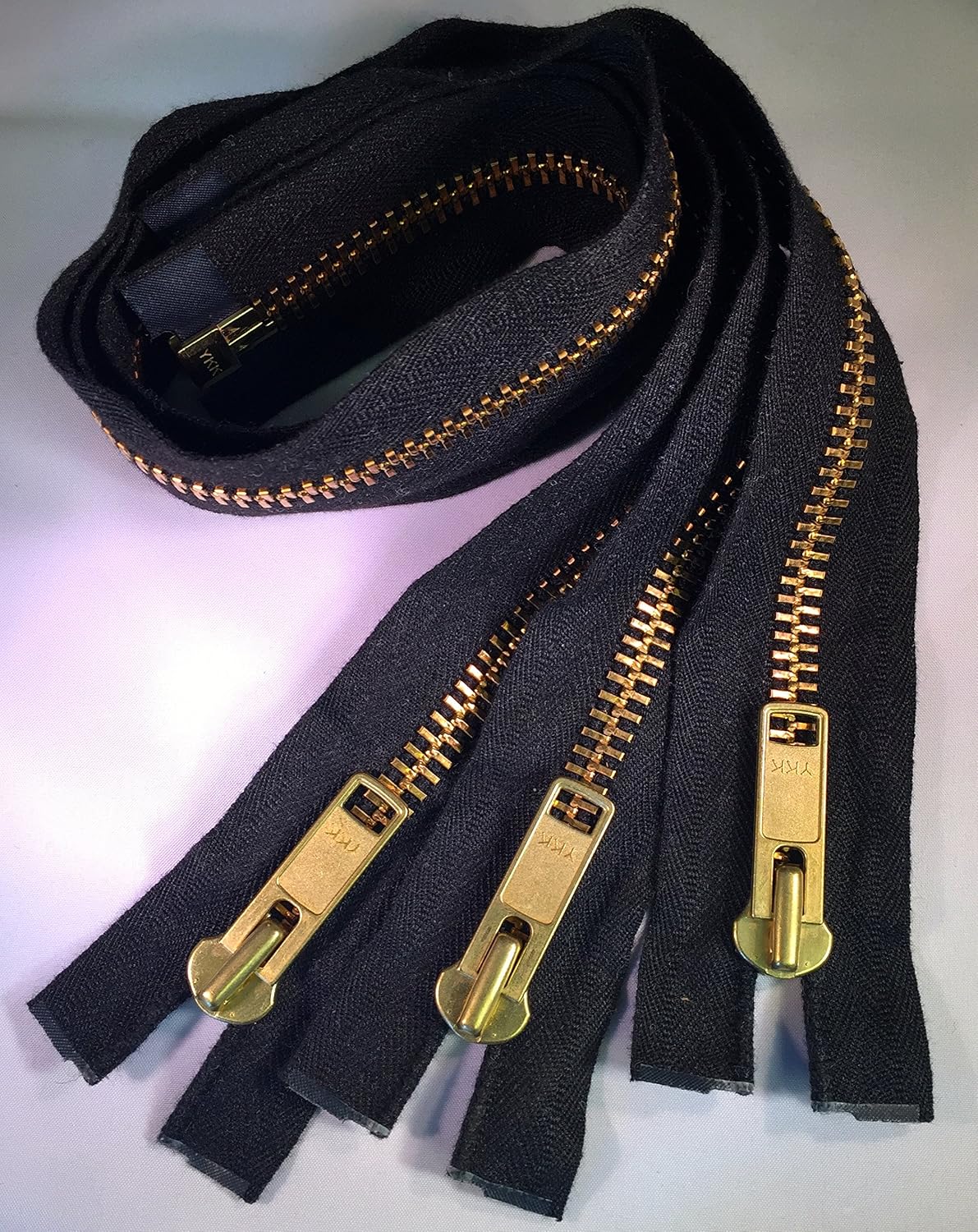 Three-Pack YKK 21 in. x 1.5 in. #10 Brass Open-End Zippers - Black - Use for sail covers, canvas enclosures, jib luff sleeves, jackets, and much more!