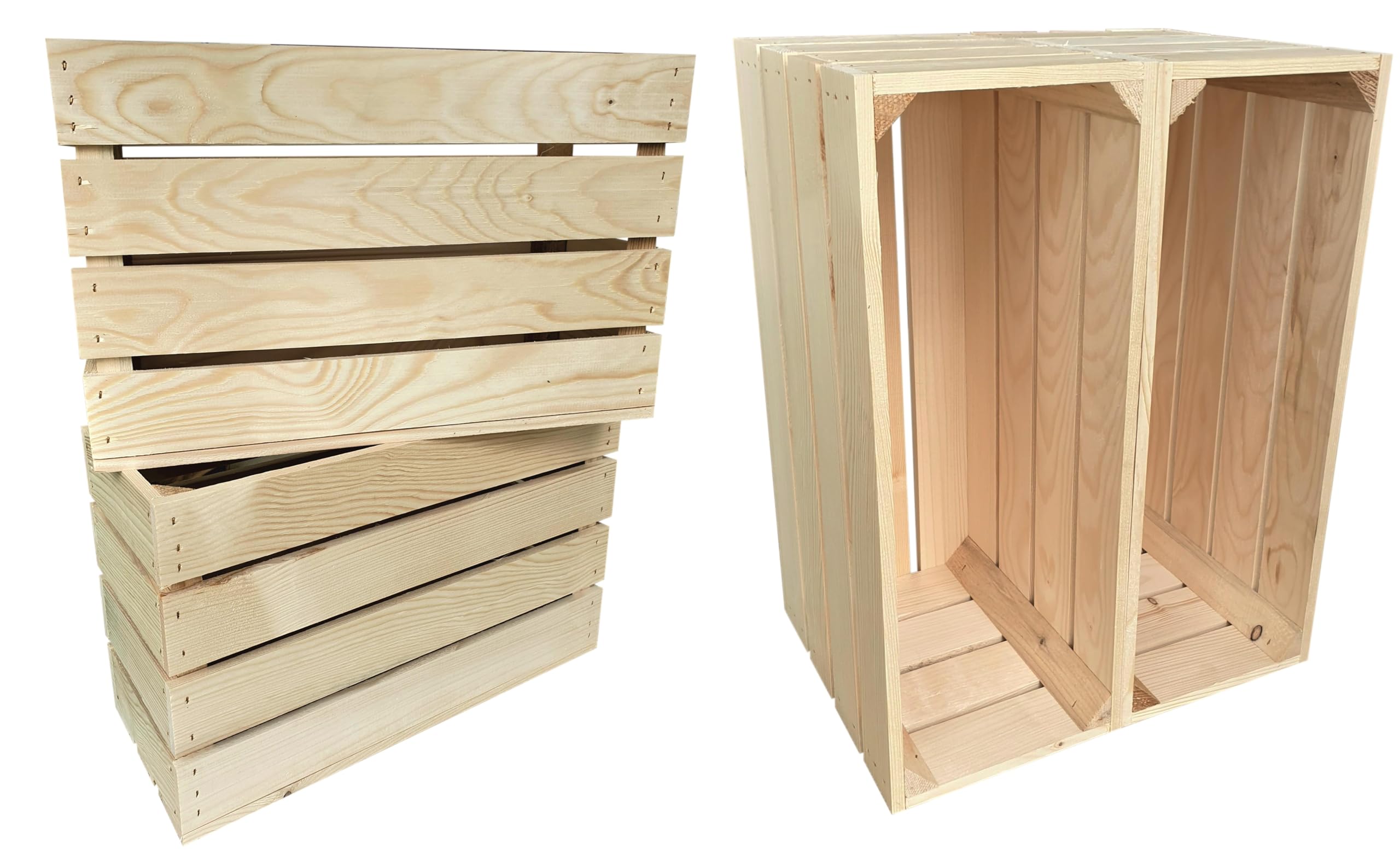 4er Set Holzkiste Groß Aus Holz - massive Weinkisten Vintage 50 x 20 x 30 cm - Holzbox Für Aufbewahrung, Holzregal - Robuste Obstkisten & Apfelkisten - Deko Kiste Für Küche, Wohnzimmer - Kiste Natur