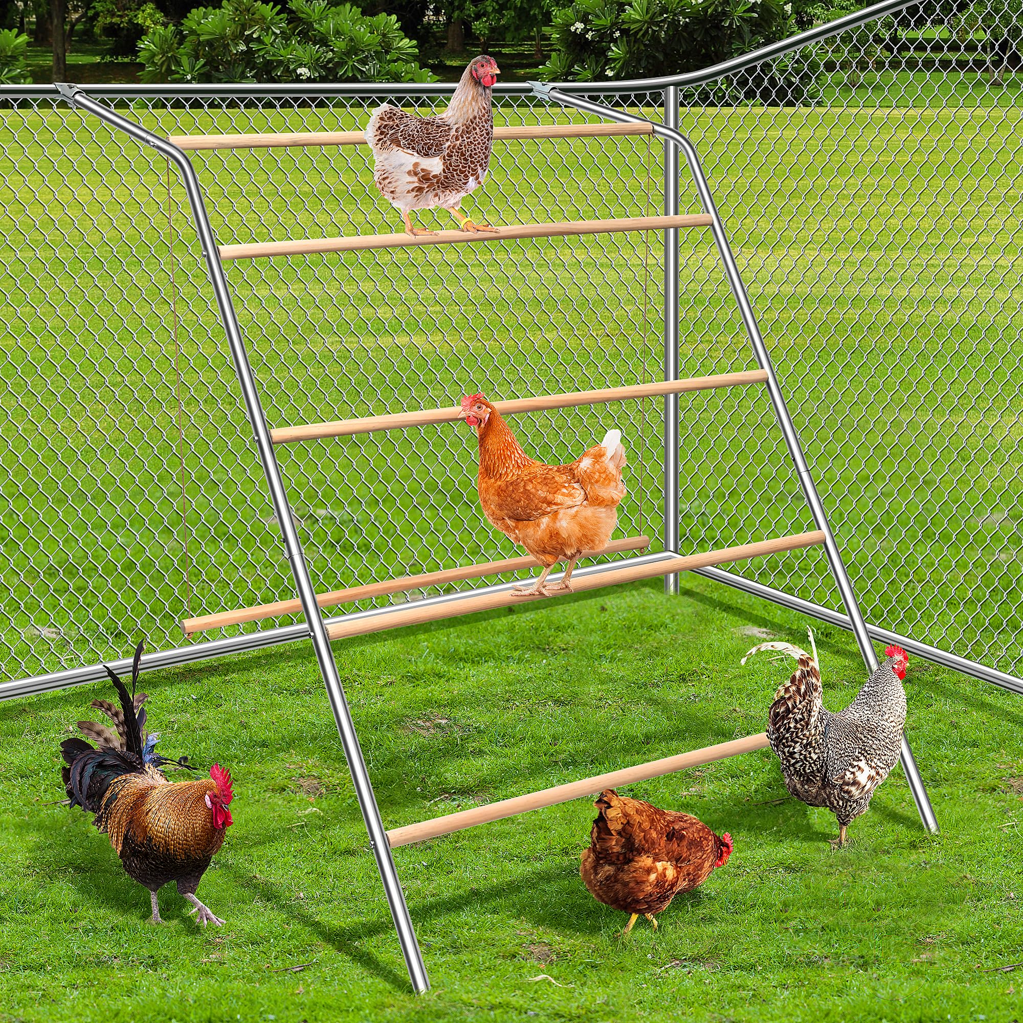 Large Chicken Perch for coop with Swing,Chick Toys,Chicken roosting Bars for Chickens, Backyard Poultry Toys,Easy to Install and Clean,Sturdy Coop