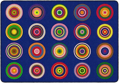 Flagship Carpets Alfombra de área de aula infantil colorida de anillos de color para habitación de niños, decoración de asientos circulares,