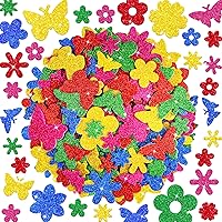 Sticeard 320pcs Glitter Foam Stickers - 5 Sheets Flower Butterfly Shapes, Self-Adhesive for Kids Crafts Scrapbooking DIY Party Decor