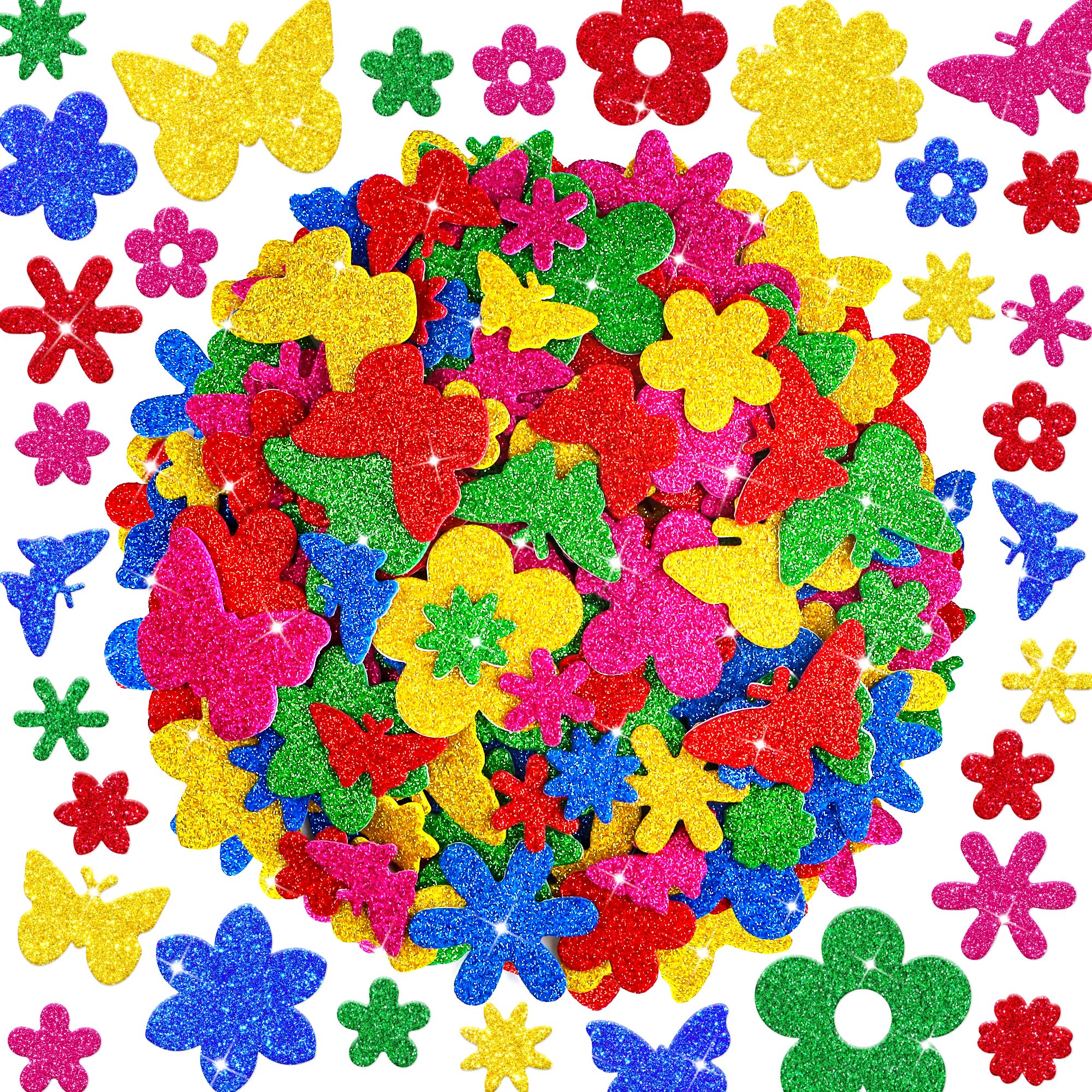 320Pcs Foam Stickers,5Sheets Glitter Flower Butterfly Shape Stickers Colorful Self Adhesive Sticker for Kid Scrapbooking Craft Art DIY Greeting Card