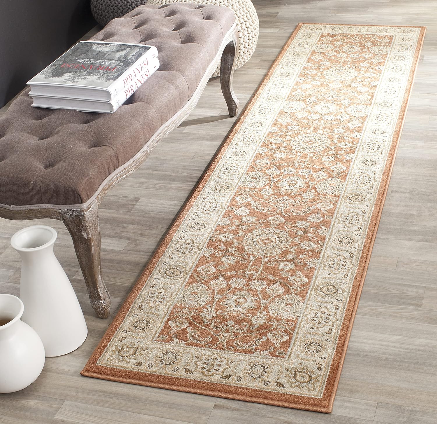 SAFAVIEH Florenteen Collection 2' x 8' Grey/Ivory FLR127 Traditional Oriental Non-Shedding Living Room Entryway Foyer Hallway Bedroom Runner Rug