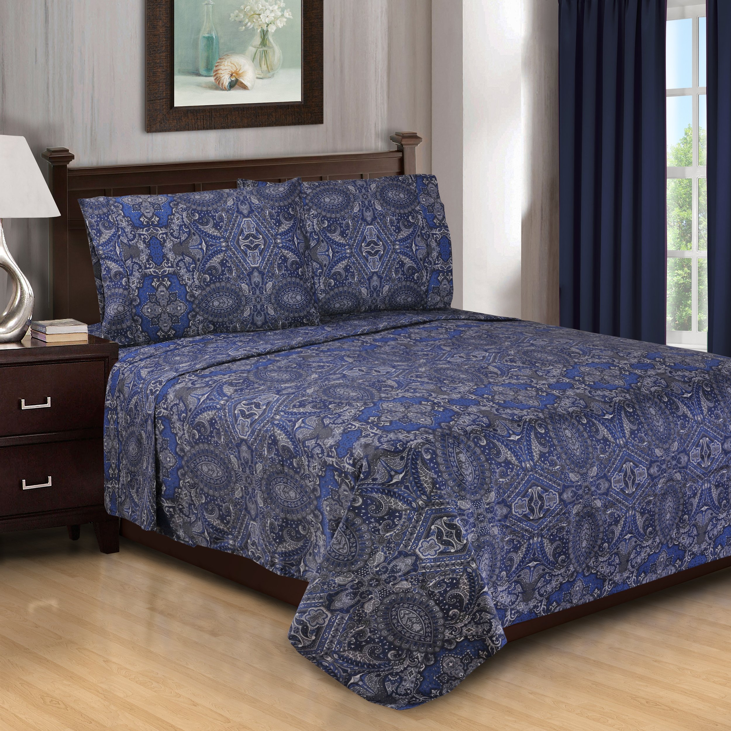 Drap grand lit coton 300 fils bleu marine fini les draps trop courts