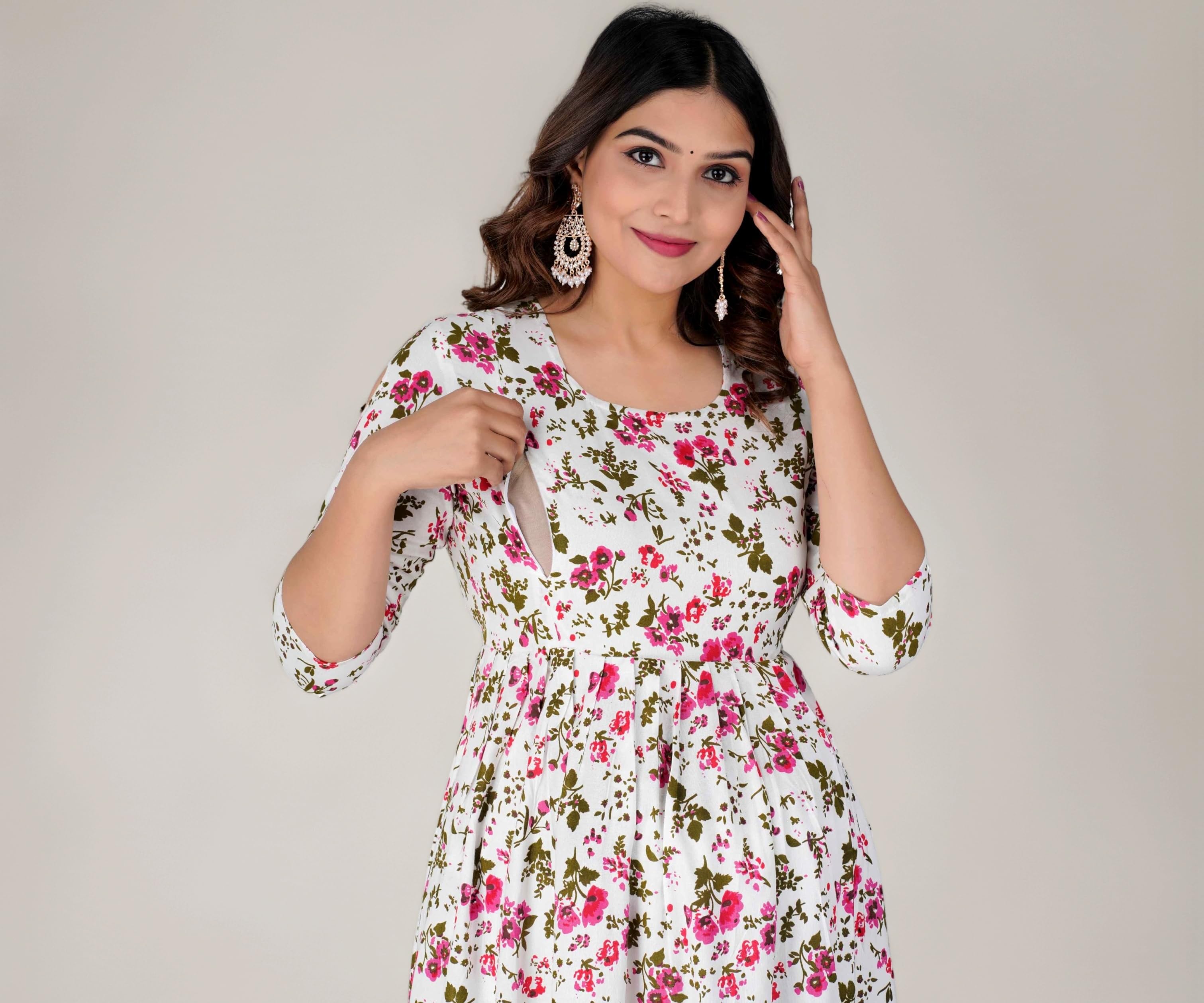 Jikonet Women's Cotton, Rayon Maternity Gown Feeding Kurti